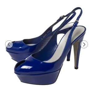 Sergio Rossi Patent Blue Slingback Heels Size 37 US 7